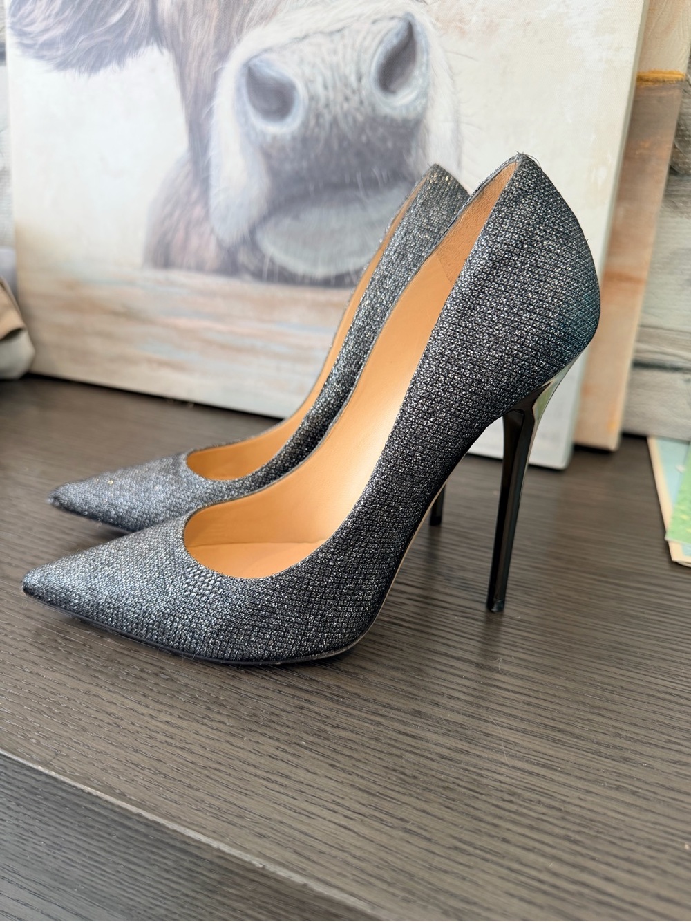 Jimmy Choo Metallic Pewter Pointed-Toe Stiletto Pumps